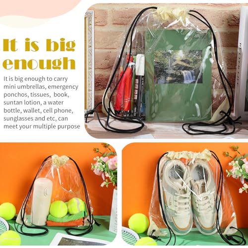 Shappy 30 Pcs Clear Drawstring Backpack, Plastic Waterproof Transparent Stadium Bags String Bag for Gym Travel (Beige) - color: Beige