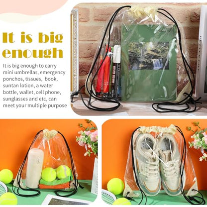 Shappy 30 Pcs Clear Drawstring Backpack, Plastic Waterproof Transparent Stadium Bags String Bag for Gym Travel (Beige) - color: Beige