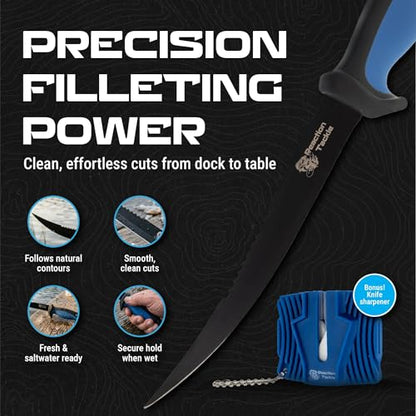 Reaction Tackle 7pc Fishing Tool Kit with Fillet Knife & Sharpener – Stainless Steel Fishing Pliers, Braid Scissors, Floating Fish Lip Gripper, Hook Remover, Lanyard – Freshwater & Saltwater Gear