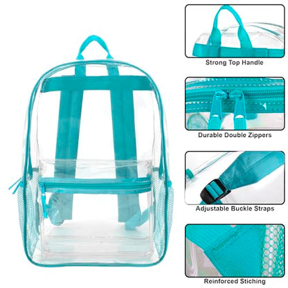 Trail maker Bulk Clear Backpacks Wholesale for School 24 Pack Clear Backpacks for Boys, Girls, School, Stadium, Travel - color: Turquoise Pack