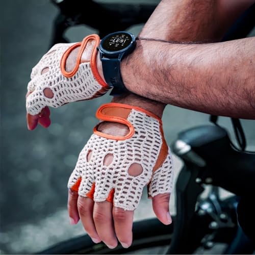 Real Soft Leather Crochet Net Fingerless Driving Weight Training Cycling Wheelchair Gloves W-1037 - color: Tan/White, size: X-Large