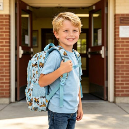 abshoo Lightweight Kids Backpack For Boys Bookbag (Excavator Checkered) | Multi-pocket,Front chest buckle,Reflective strip, Breathable widened strap, Elementary Kindergarten School Bags - color: Excavator Checkered