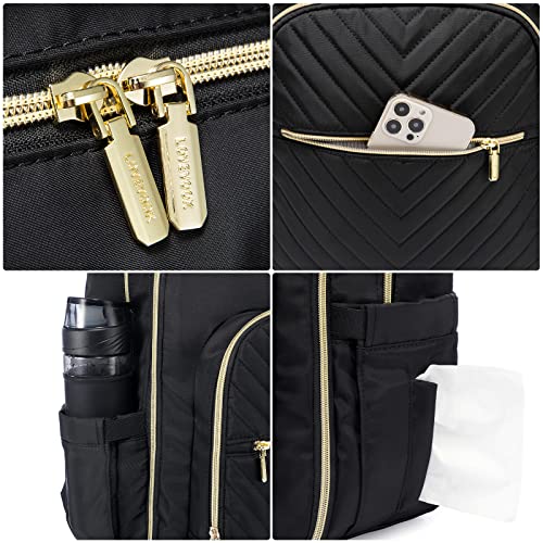 LOVEVOOK Diaper Bag Backpack with 2 Cubes, Quilted Baby Bag with Changing Pad & Pacifier Holder, Waterproof Travel Diaper Bags for Baby Boys Girls, Stylish and Large Capacity,5PCS Set, Black - color: Black-5pcs Set