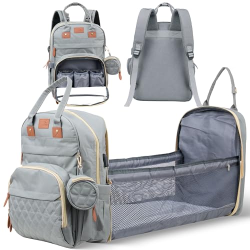 Diaper Bag Backpack with Changing Station – Large Baby Diaper Bag with 19 Pockets, USB Port, Waterproof, Insulated Bottle Holders, Stroller Straps – Travel Maternity Bag – Grey - color: Grey