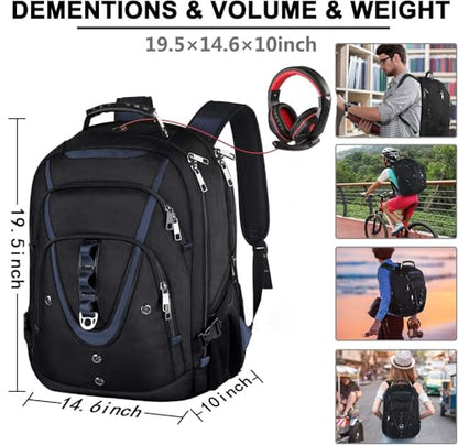 17.3 Laptop Backpack for Men Women, Extra Large Travel laptop Backpack with Rain Cover, TSA Friendly Flight Approved with RFID Anti Theft Pocket, Water Resistant School BookBag - color: Black-blue, size: 17inch(19.0 *14.6*10")
