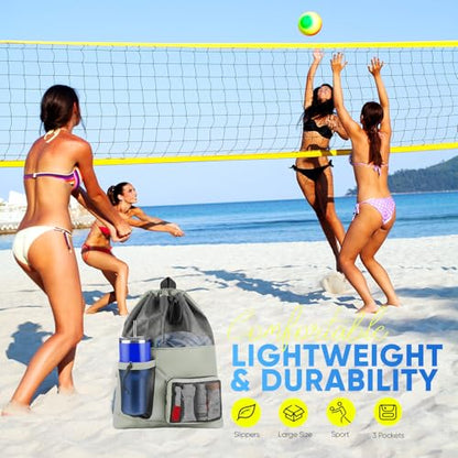 HOHOM Swim Mesh Beach Bag, Waterproof Gym Bags for Women and Men, Large Pool Bag Swimming Gear Drawstring Backpack - color: Slate Gray