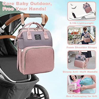 ANWTOTU Baby Diaper Bags with Changing Station,Waterproof Diaper Bag Backpack for Moms Dads with USB Charging Port,Large Capacity Multifunctional Baby Essentials(Pink-Grey) - color: Pink-grey