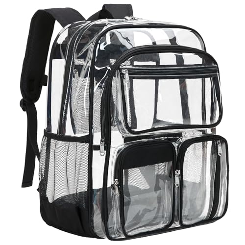 Vorspack Clear Backpack for School - Heavy Duty Transparent Bookbag for Girls Boys Extra Large See Through Backpacks for Teens, Work, Travel, Festival - Black - color: Black, size: X-Large