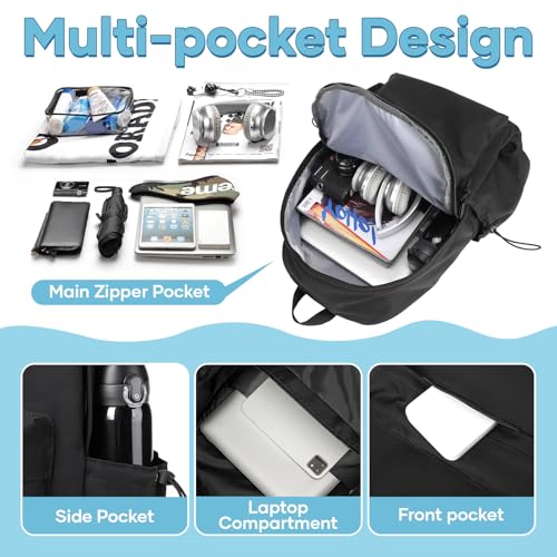 Black School Backpack For Girls Boys High Middle school college Backpack Bookbag Cute Aesthetic Backpacks Lightweight Bag Waterproof Work Gym Casual Daypack Backpacks For Men Women - color: A-black