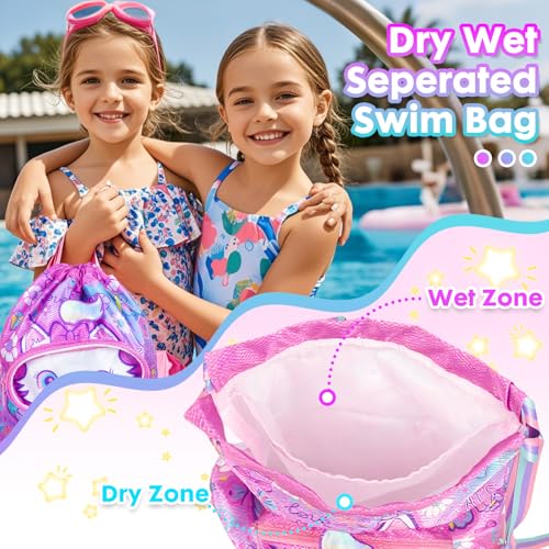 Drawstring Backpack for Kids Girls, Cute Cartoon Cat Waterproof Drawstring Bag String Swim Gym Sports Beach Bag with Shoes & Sunglasses Compartment and Wet Proof Pocket - color: J12. Cat