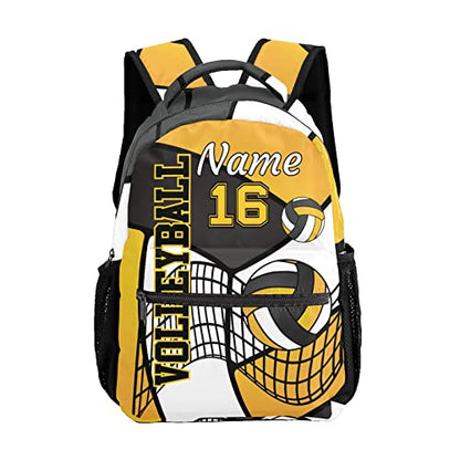 Personalized Volleyball Yellow White Black Waterproof Backpack with Name Text for Women Men Gift - color: Backpack 24