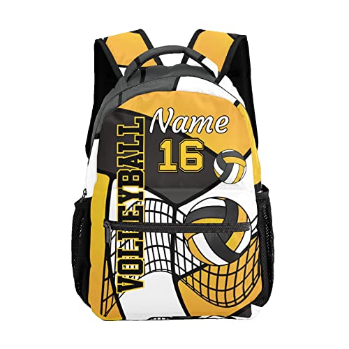 Personalized Volleyball Yellow White Black Waterproof Backpack with Name Text for Women Men Gift - color: Backpack 24