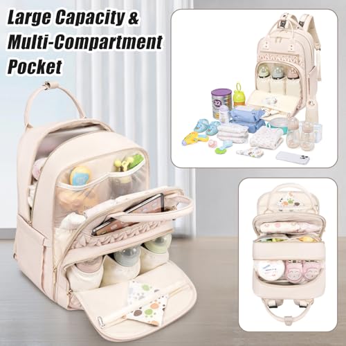 Tealari Diaper Bag Backpack,Stylish Baby Diaper Bag,Waterproof Travel Diaper Backpacks Baby Bags with Changing Pad,Stroller Straps,Insulated Pockets (Beige) - color: Beige