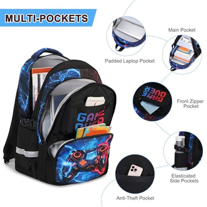 Scothen 3PCS Boys Backpack Set, Cool Backpack for Boys with Lunch Bag & Pencil Case, Kids School Bag Teen Boy Bookbag for Kindergarten Elementary Middle School with USB Charging Port - color: Red & Blue Lightning
