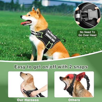 Service Dog Vest Harness and Leash Set+10 Patches,No Pull&Easy Walk Reflective Dog Harness with Soft Padded Handle for Training/Everyday,Fit Small/Medium/Large/Extra-Large Dogs(Black M) - color: Black, size: Medium