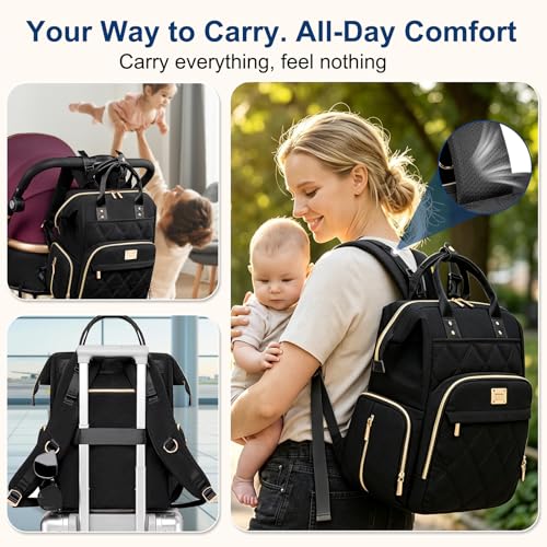 Weitars Diaper Bag Backpack Travel Diaper Backpack, Large Baby Diaper Bag with Changing Pad Baby Bag for Boys Girls, Insulated Pockets, Waterproof Baby Backpack for Mom & Maternity (Black) - color: Black