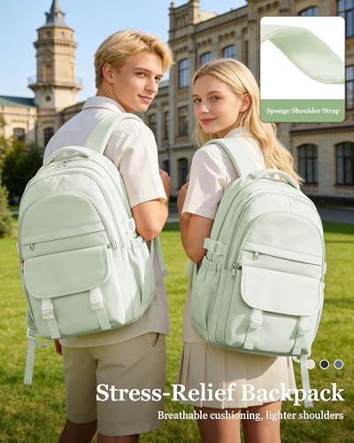 Waterproof Aesthetic Backpack For School, Cute High School Bookbag For Teen Girls Boys, Lightweight Casual Daypack Backpack For Women Men, College Backpack With Lots Of Pockets（MintGreen） - color: Mintgreen