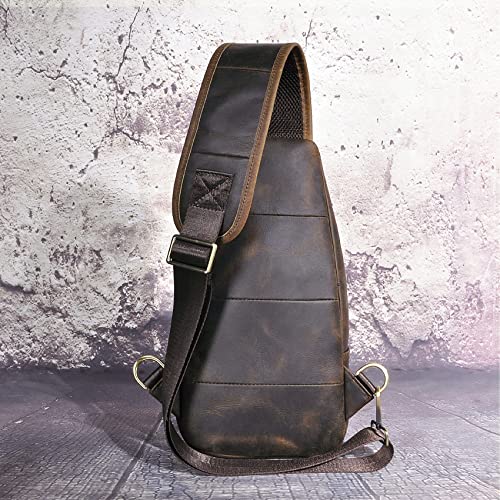 Le'aokuu Men Fashion Casual Tea Designer Travel Hiking Crossbody Chest Sling Bag Rig One Shoulder Strap Bag Men Leather 8015 | Fashion - color: Brown