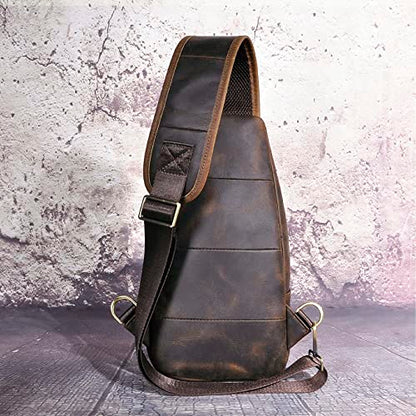 Le'aokuu Men Fashion Casual Tea Designer Travel Hiking Crossbody Chest Sling Bag Rig One Shoulder Strap Bag Men Leather 8015 | Fashion - color: Brown