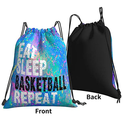 Drawstring Backpack Gym String Bag Sports Drawstring Sackpack For Women Men - color: Eat Sleep Basketball Repeat