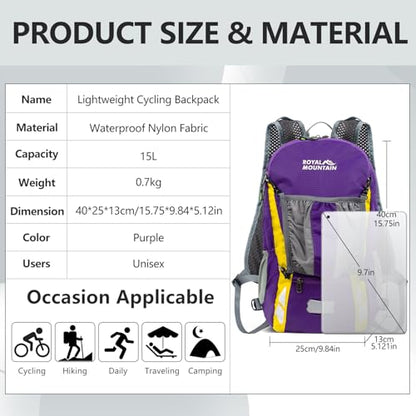 Bike Backpack With Rain-Cover, Mountain Biking Backpacks, Lightweight Packable Daypack Waterproof For Travel, Small Backpack For Bicycle Riding,Hiking,Camping (Purple) - color: Purple