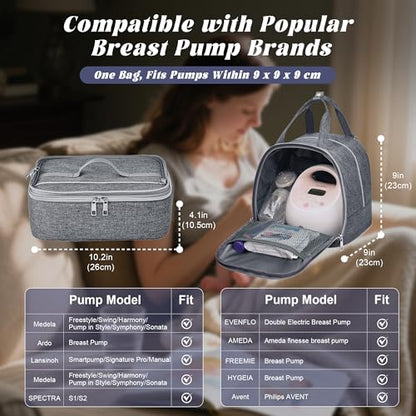 Breast Pump Bag with Insulated Cooler, Double-Layer Pumping Bag for Work & Travel, Fits Most Electric Breast Pumps, Includes 10 Ice Packs & Waterproof Mat, Detachable Bottle Cooler Tote, Grey - color: Grey