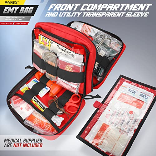 WYNEX Tactical Large Admin Pouch of Double Layer Design, Molle EDC EMT Utility Pouch with Map Sleeve Modular Tool Pouch Large Capacity Flag Patch Included - color: Red