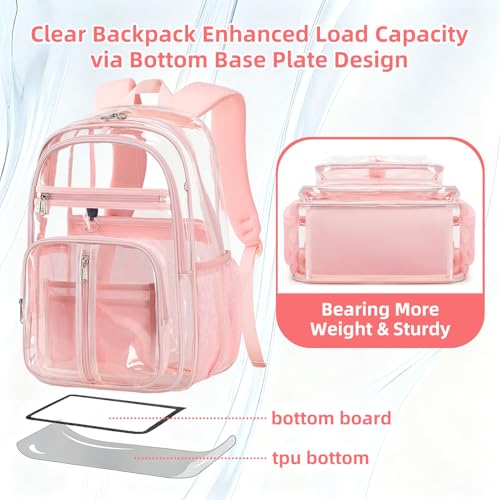 Cusangel XL TPU Clear Backpack Heavy Duty for Stadiums, 18in School Bookbag Teens 15+ boys Girls and Adults Multi-Pocket Design & Reinforced Stitching (Pink-18inch) - color: Pink-18inch