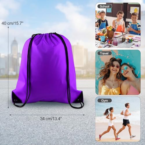 KUUQA 12 Pcs Drawstring Backpack Bags Sport Gym Sack Cinch Bags Bulk for School Traveling and Storage (Purple) - color: Purple
