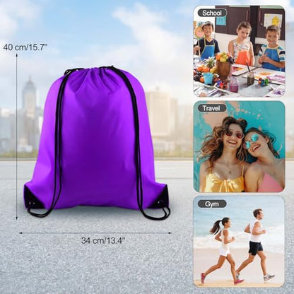 KUUQA 12 Pcs Drawstring Backpack Bags Sport Gym Sack Cinch Bags Bulk for School Traveling and Storage (Purple) - color: Purple