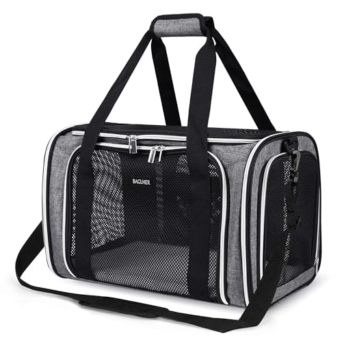 BAGLHER Pet Travel Carrier, Cat Carriers Dog Carrier for Small Medium Cats Dogs Puppies, Airline Approved Small Dog Carrier Soft Sided, Collapsible Puppy Carrier. Grey - color: Grey, size: 17.0"L x 11.0"W x 12.0"H