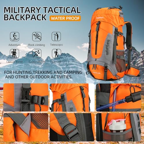 King'sGuard 60L Hiking Backpack for Men and Women Lightweight Camping Hiking Backpack with Rain Cover Large Waterproof Travel Backpack Backpacking Pack (Orange) - color: Orange