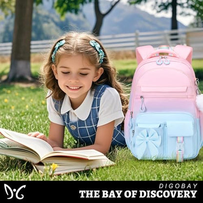 DIGOBAY Backpack for Girls, 3PCS Girls Backpack for School with Lunch Bag Pencil Case, Cute Kids Teens Bookbag for Kindergarten Elementary Preschool Middle School - color: Gradient Pink-blue