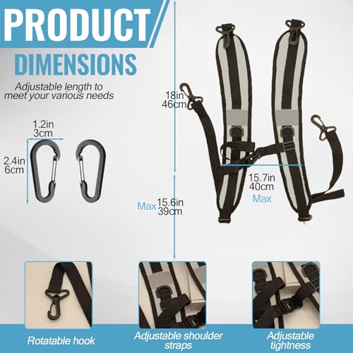 PAASTAl Backpack Straps,Relacement Adjustable Padded Shoulder Straps for Bag, with Metal/Plastic Clips. - color: Gray Plastic