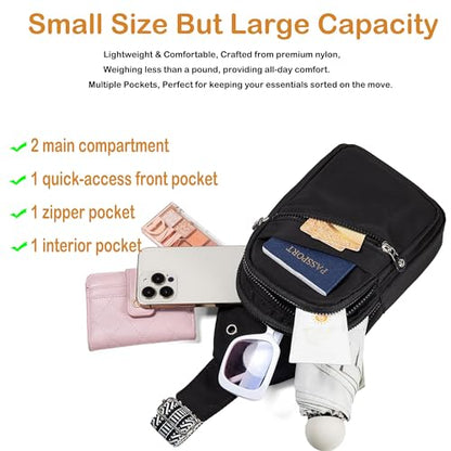 EVANCARY Small Sling Bag Crossbody Bags for Women Men, Sling Backpack Chest Daypack Cross Body Bag for Travel Outdoor - color: V Black