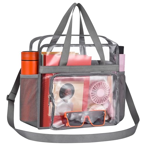 Oraben Clear Tote Bag Clear Bag Stadium Approved 12x6x12 Stadium Bag for Work, Sports Games,Gym - color: Grey, style: Big Front Pocket