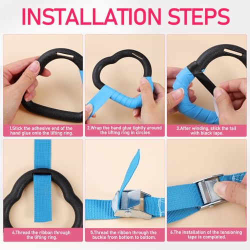 2 Pairs Training Rings Set with Adjustable 1m Straps, Blue and Red Pull-up Rings for Strength and Grip Development, Fitness Equipment for and Boys Indoor Use