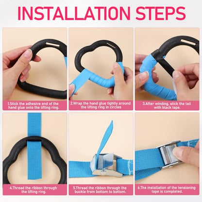 Gymnastic Rings Set with Adjustable Straps, 2 Pairs Blue and Red, 1m Adjustable Length, ’s Workout Equipment for Grip Strength and Coordination Training