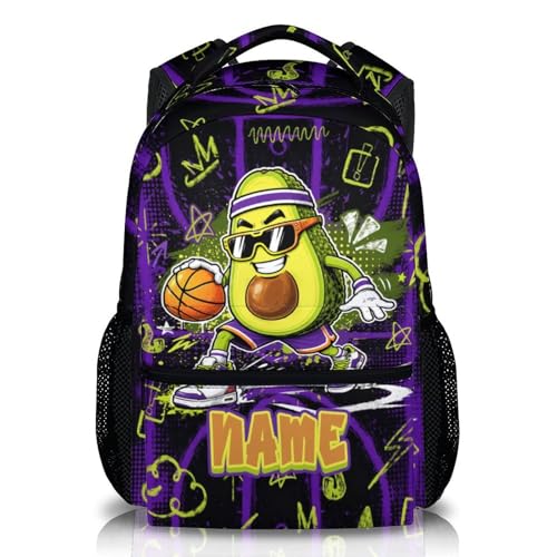 Kids Backpack for Boys Basketball Lovers Custom Schoolbag for School Hiking Travel, Fun Durable Avocado Bookbag for Student Kindergarten Elementary Senior - color: Green