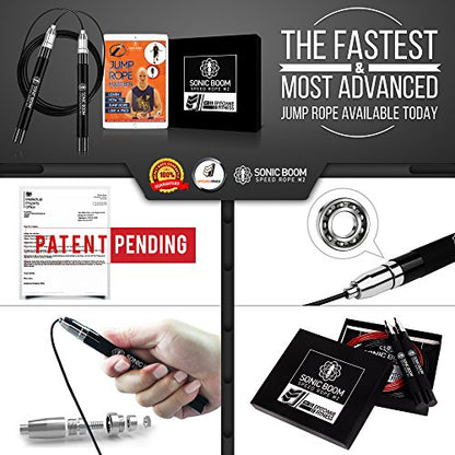 Epitomie Fitness Sonic Boom M2 High Speed Jump Rope - Patent Pending Self-Locking, Screw-Free Design – Weighted, 360 Degree Spin, Silicone Grip with 2 Speed Rope Cables for Home Workout, & More