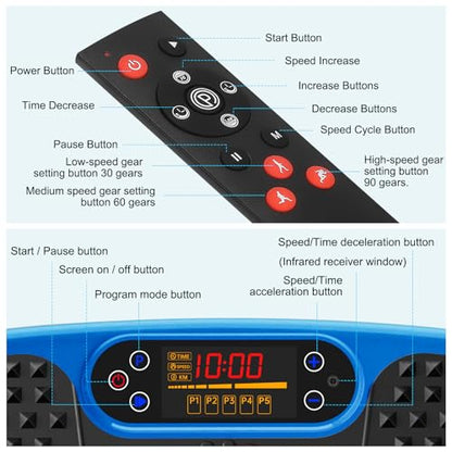 SoftGym Waver Vibration Plate Exercise Machine for Lymphatic Drainage Weight Loss,120 Speed Levels Vibrating Platform with Resistance Bands,Full-Body Workout Equipment for Muscle Activation - style: Slim- Blue
