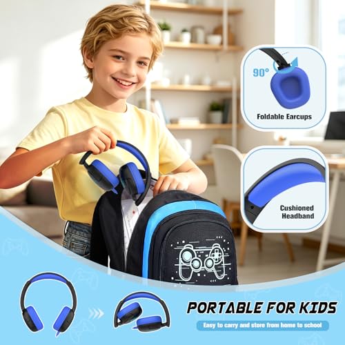 Bevalsa Backpack for School Boys,Cool Luminous Gamer Boys Backpacks with Wired Headphones Lunch Box Pencil Case,Kids Schoolbag for Kindergarten Elementary School(Blue Game Backpack with Headphones) - color: Blue Game, style: Backpack With Headphones