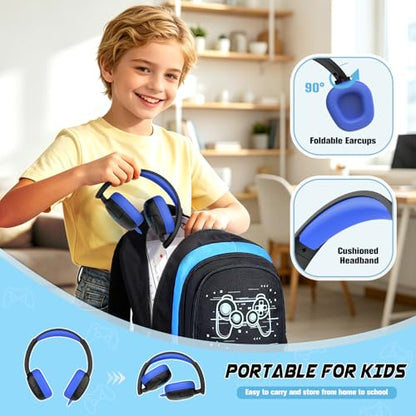 Bevalsa Backpack for School Boys,Cool Luminous Gamer Boys Backpacks with Wired Headphones Lunch Box Pencil Case,Kids Schoolbag for Kindergarten Elementary School(Blue Game Backpack with Headphones) - color: Blue Game, style: Backpack With Headphones