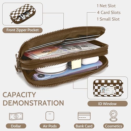 FODOKO Wristlet wallets for women Nylon Quilted Wallet with 4 Zippers,Travel Credit Card,Holder Cell Phone Organizer - color: Caramel Color