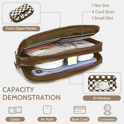 FODOKO Wristlet wallets for women Nylon Quilted Wallet with 4 Zippers,Travel Credit Card,Holder Cell Phone Organizer - color: Caramel Color