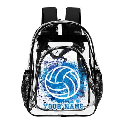 Custom Volleyball Clear Backpack Heavy Duty for Girls Kids Boys | Large Cool PVC Volleyball Theme Printing Transparent Backpacks for Schools Stadium Concerts Work - Clear/Black - color: Volleyball Clear Backpack 2 Black With Front Pocket Custom