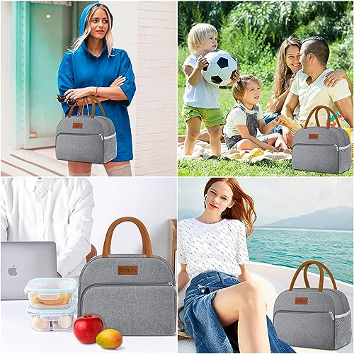 Coobiiya Lunch Bag Lunch Box for Women Men,Small Leak-proof Cute Lunch Tote Large Capacity Reusable Insulated Cooler Lunch Container for Work/Office/Picnic/Beach，Grey - color: Gray