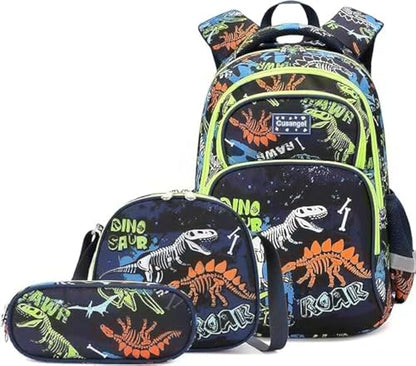 Cusangel 3Pcs Boys Dinosaur Backpack Set with Lunch Box Pencil Case, Dinosaur Backpack for Kids - color: Luminous Dinosaur 3pcs