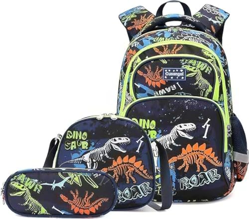 Cusangel 3Pcs Boys Dinosaur Backpack Set with Lunch Box Pencil Case, Dinosaur Backpack for Kids - color: Luminous Dinosaur 3pcs
