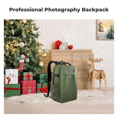 K&F CONCEPT Camera Backpack,Hardshell Photography DSLR Camera Bag with 15-15.6 Inch Laptop Compartment Hard Shell Camera Case Compatible with Canon/Nikon/Sony/DJI Mavic Drone - color: Green